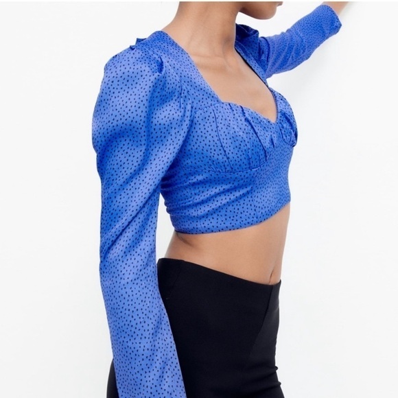 ZARA Black and Blue Polka Dot Crop Top - Picture 2 of 9